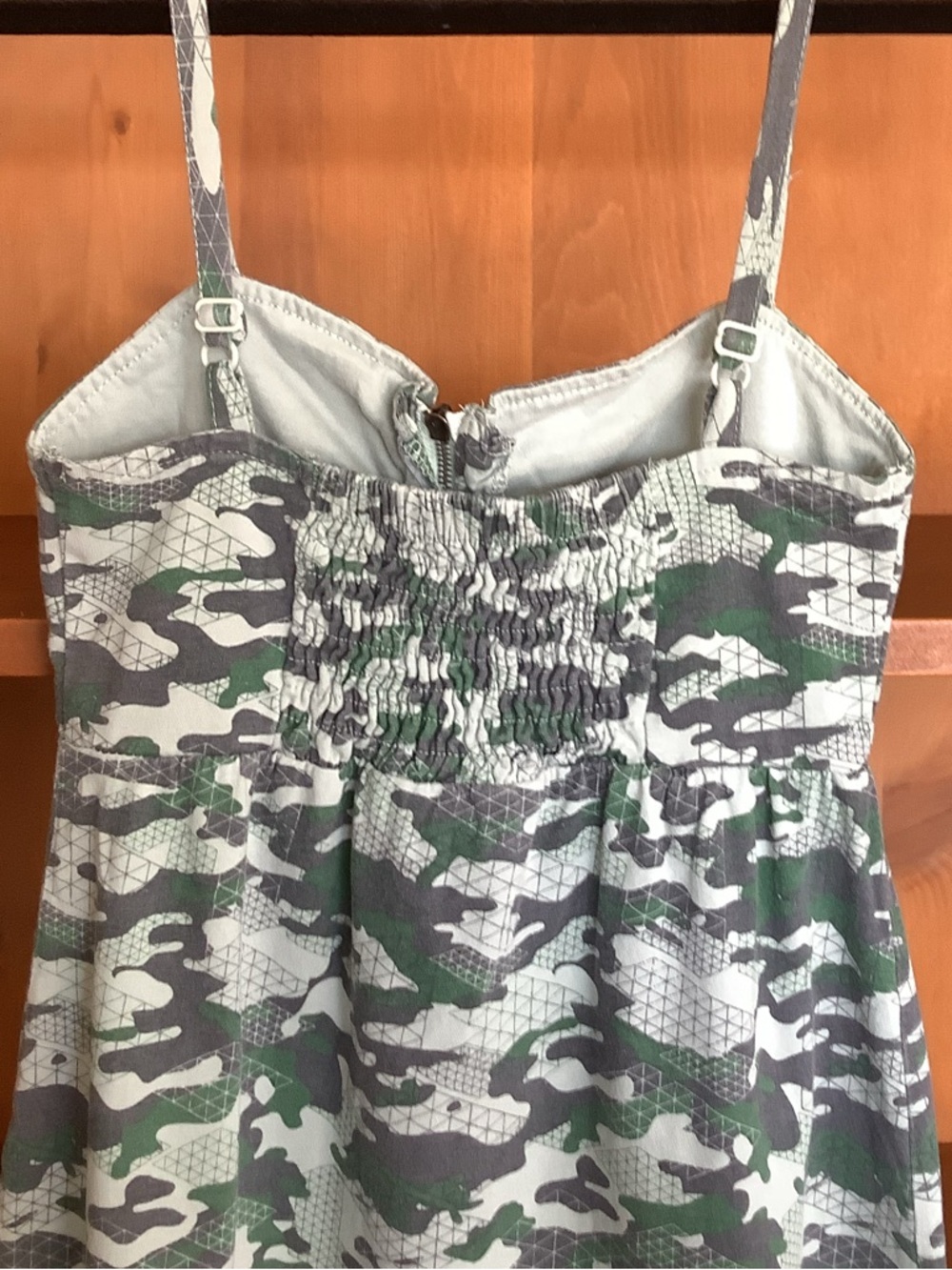 Purple Heart Y2K Green Camo Babydoll Top Zip Front Detail Size XXS 100% Cotton - Picture 6 of 11